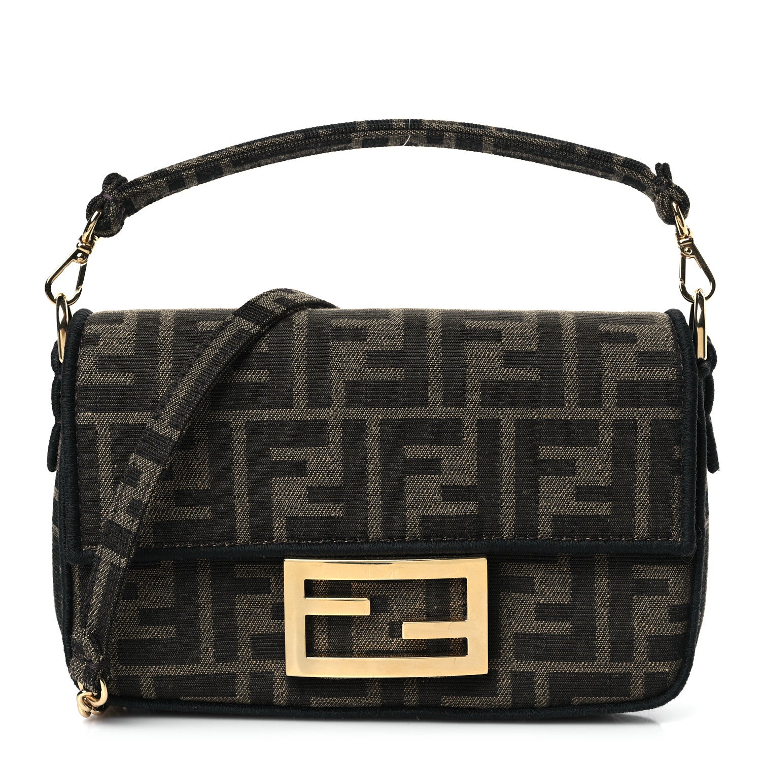 Fendi Fabric Jacquard FF 1974 Mini Baguette Tobacco Moro Black 1 of 8
