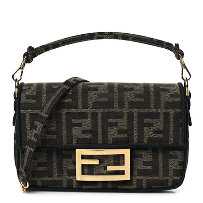 Fendi Fabric Jacquard FF 1974 Mini Baguette Tobacco Moro Black 1 of 8