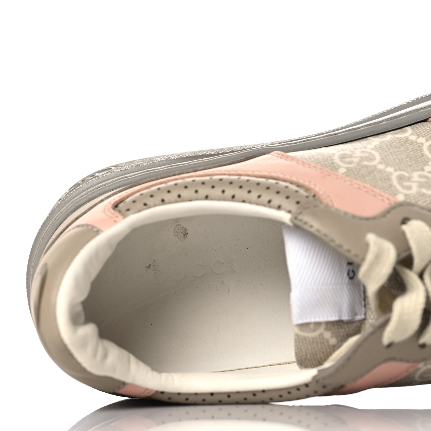 Gucci Calfskin GG Supreme Monogram Perforated Womens Platform 55mm Sneakers 38 Apricot Pink Beige Grey 6 of 8