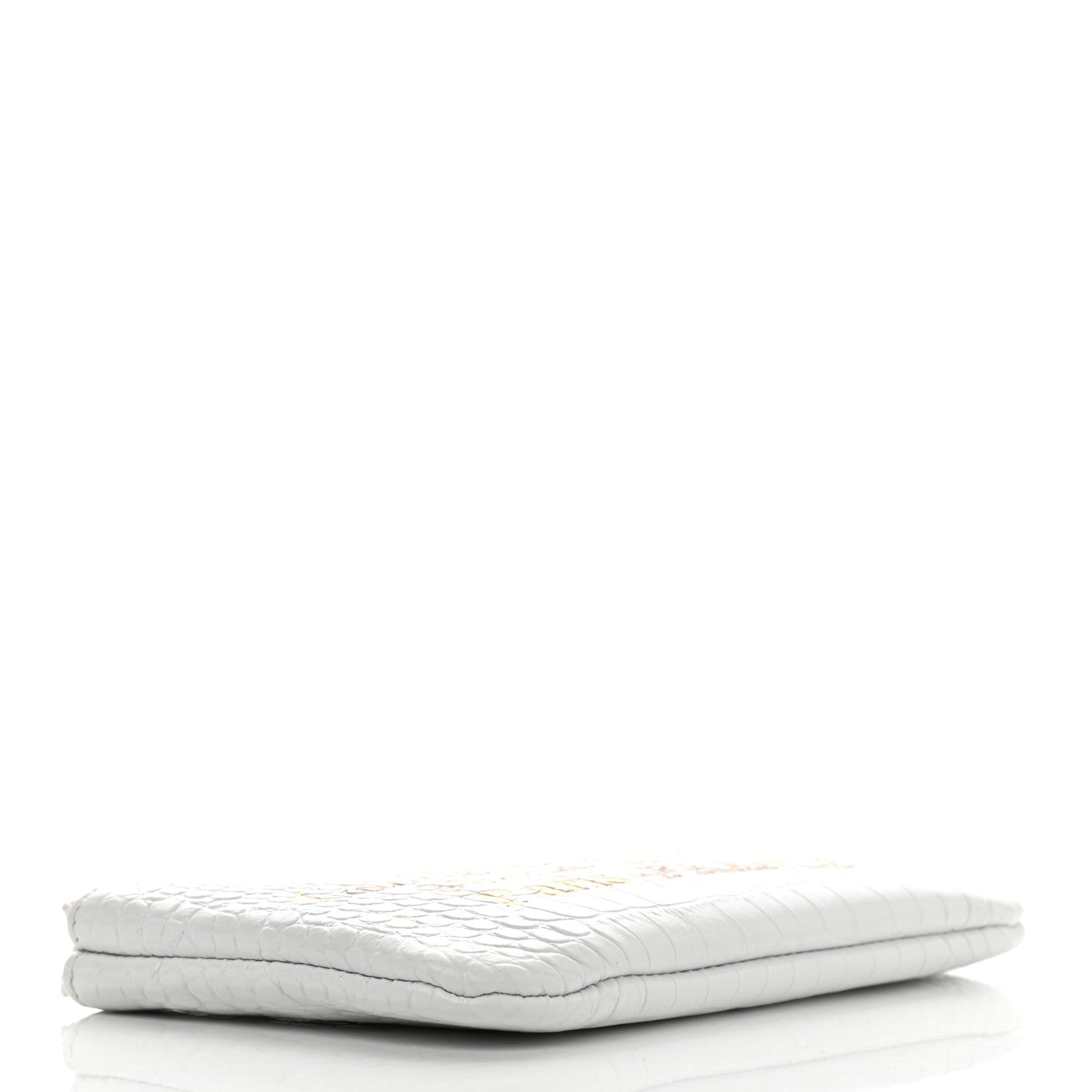 Chanel Calfskin Crocodile Embossed Cocodile Cosmetic Case White Gold 4 of 10