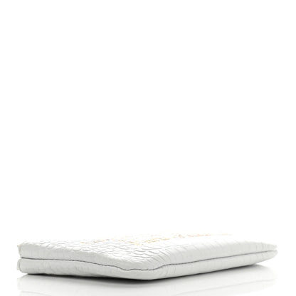 Chanel Calfskin Crocodile Embossed Cocodile Cosmetic Case White Gold 4 of 10