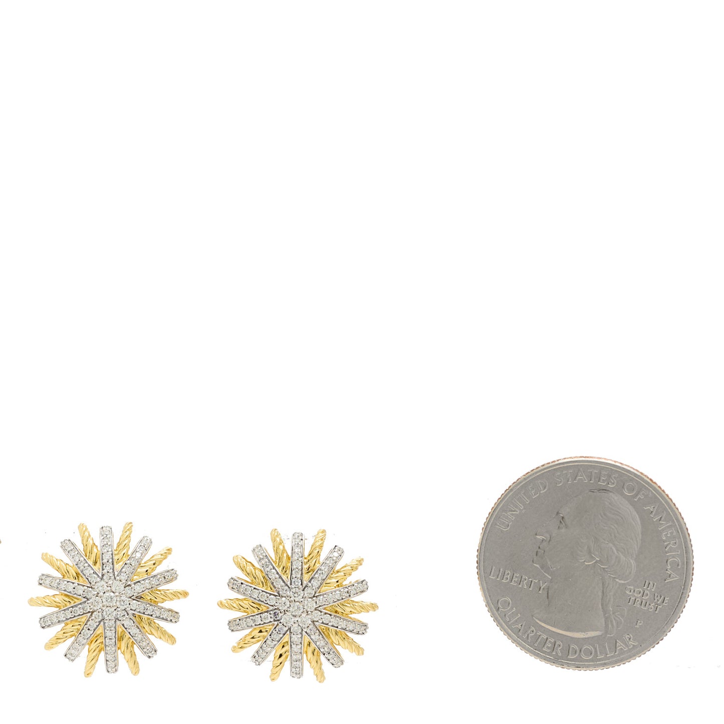 18K Yellow Gold Diamond 18mm Starburst Earrings