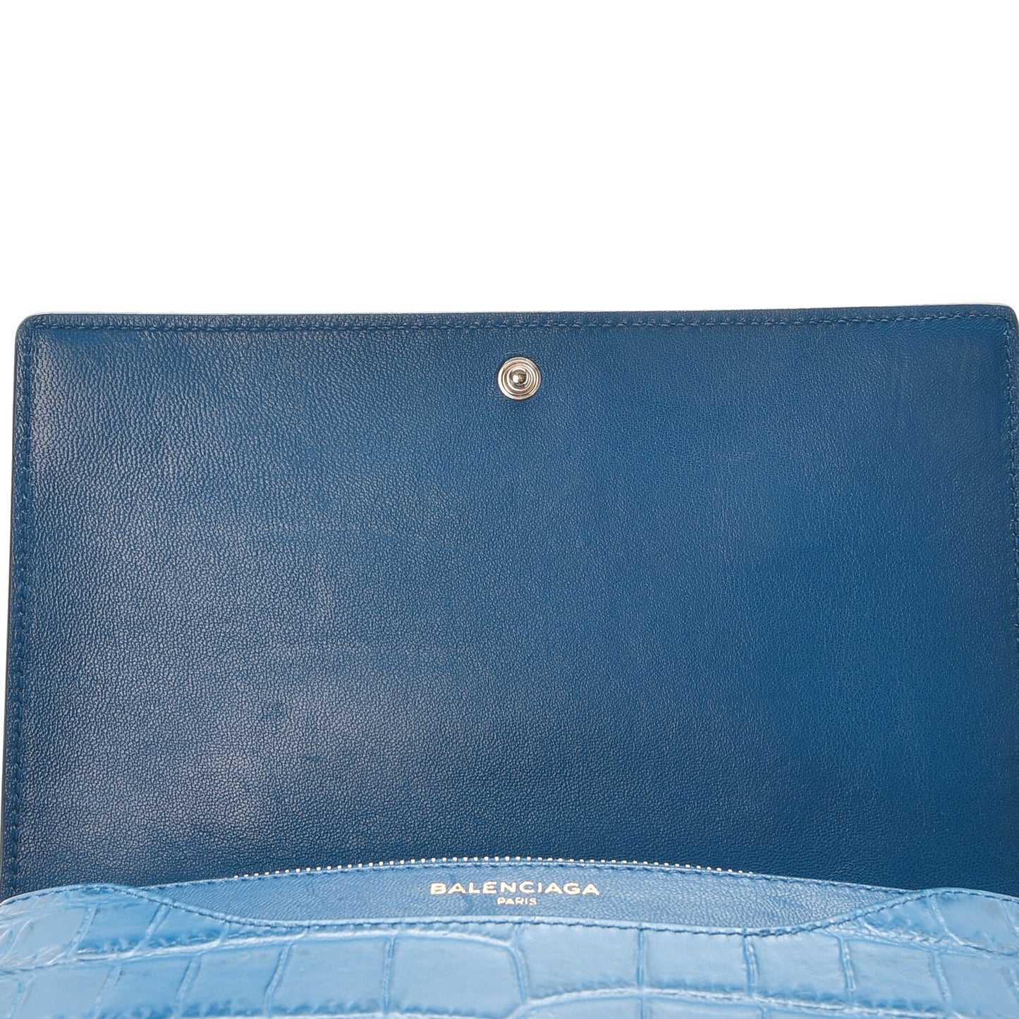 Calfskin Crocodile Embossed Classic Gold Hardware Wallet on Chain Bleu Marine