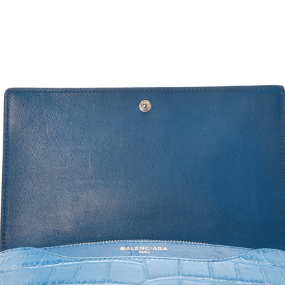 Balenciaga Calfskin Crocodile Embossed Classic Gold Hardware Wallet on Chain Bleu Marine 6 of 8