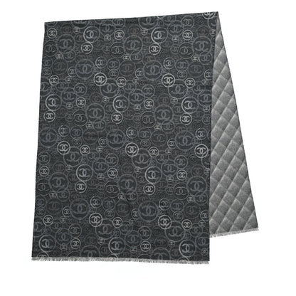 Chanel Cashmere Quilted Print CC Scarf Grey Multicolor 1 of 5