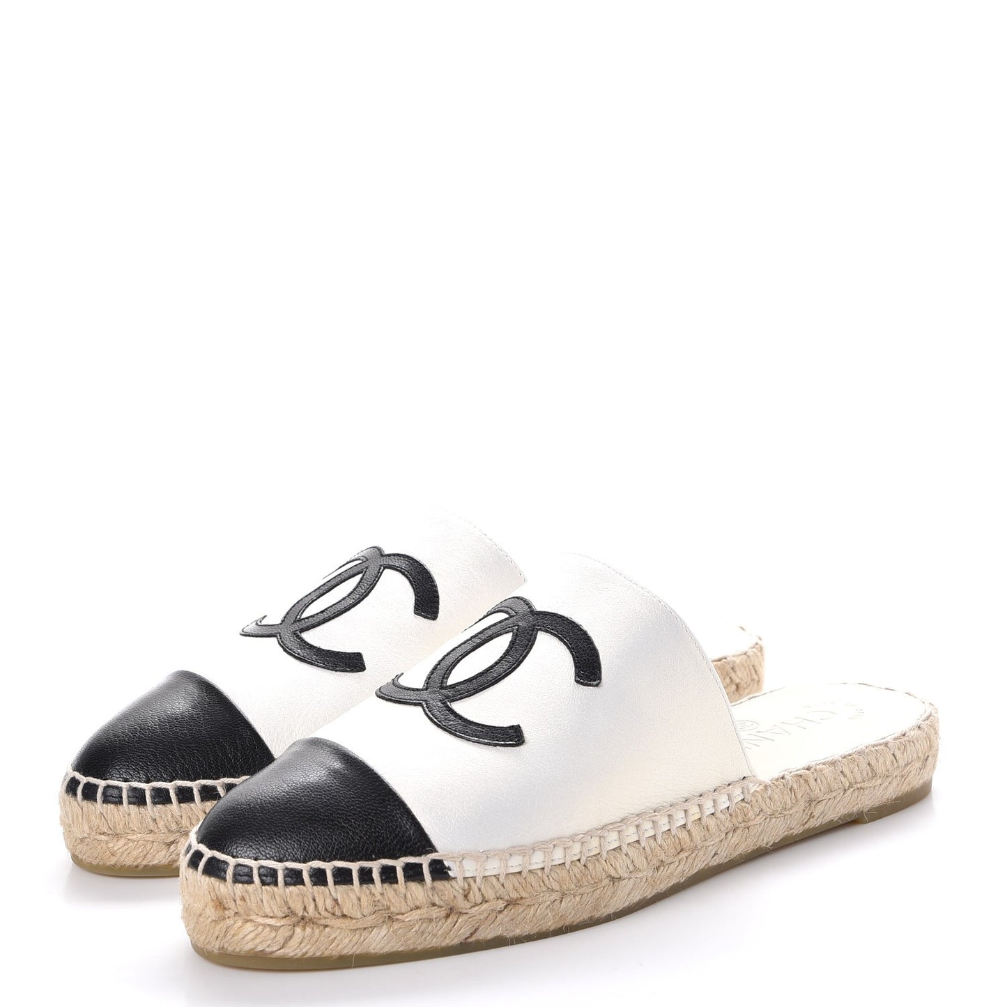Iridescent Goatskin CC Espadrille Mules 37 Ivory Black
