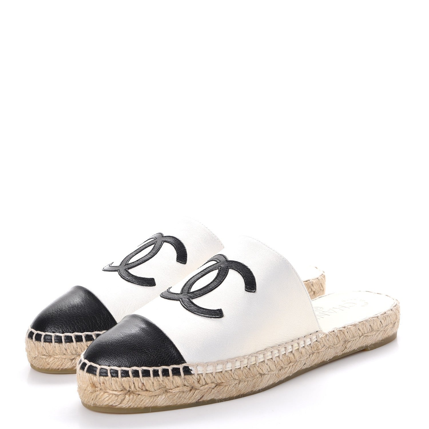 Chanel Iridescent Goatskin CC Espadrille Mules 37 Ivory Black 3 of 10