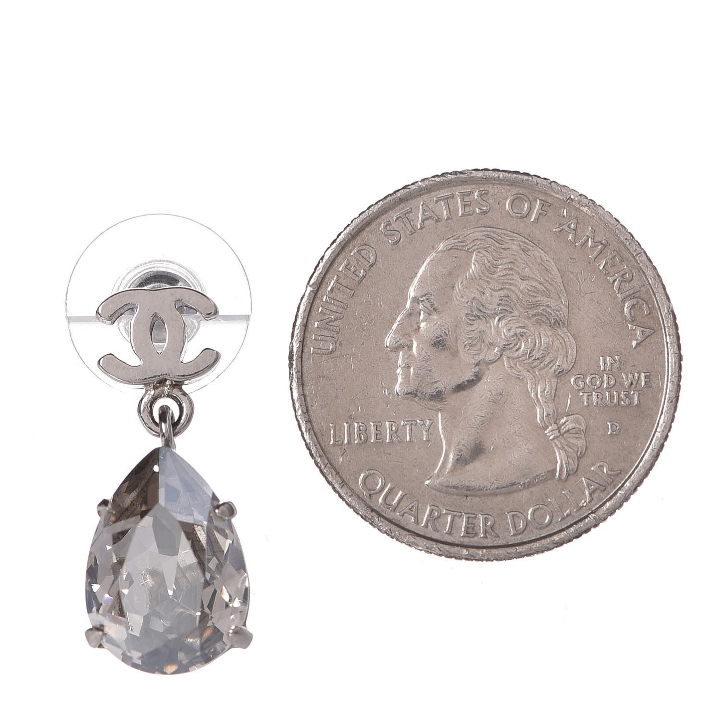Crystal CC Drop Earrings Silver
