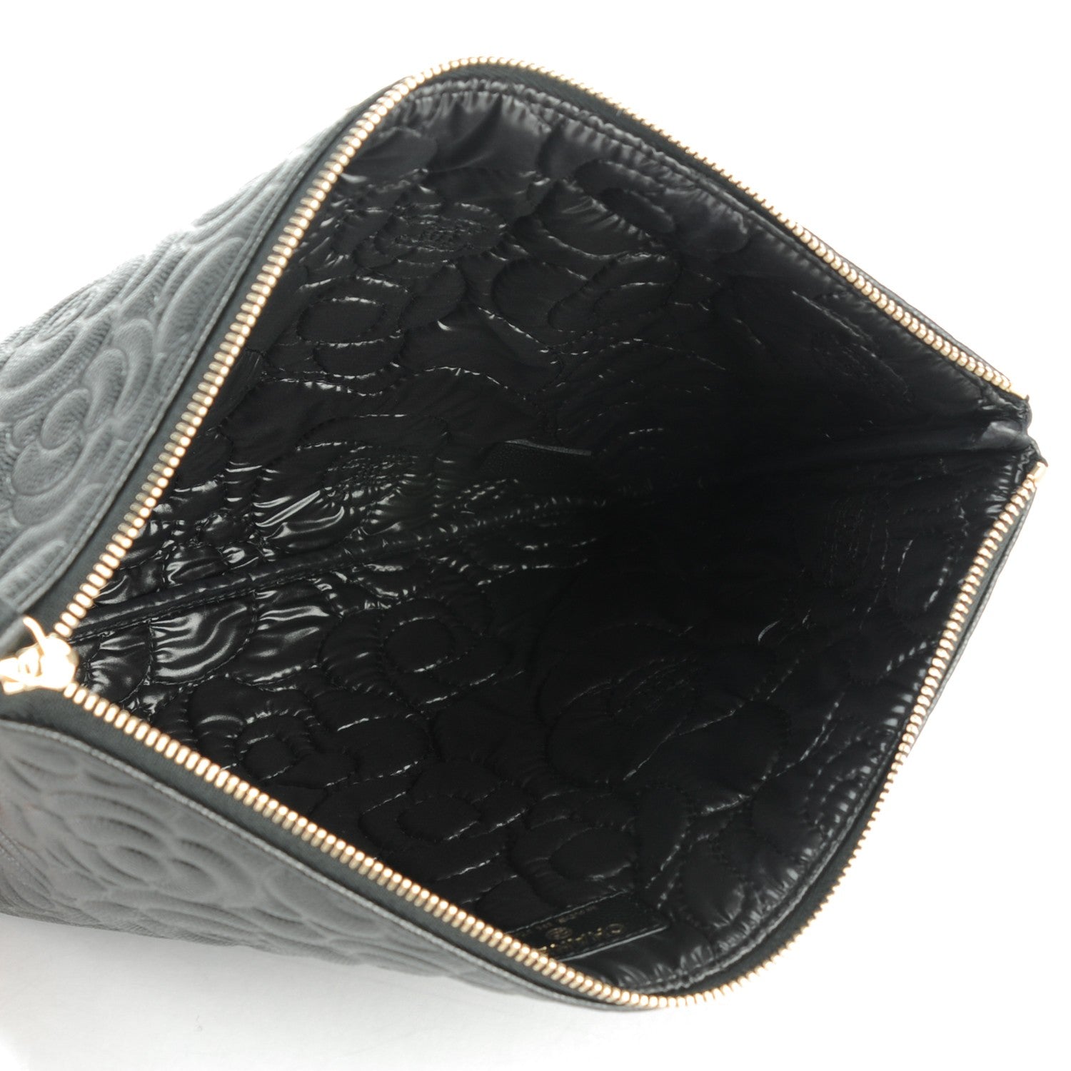 Chanel Caviar Camellia Embossed Medium Cosmetic Case Black 5 of 7