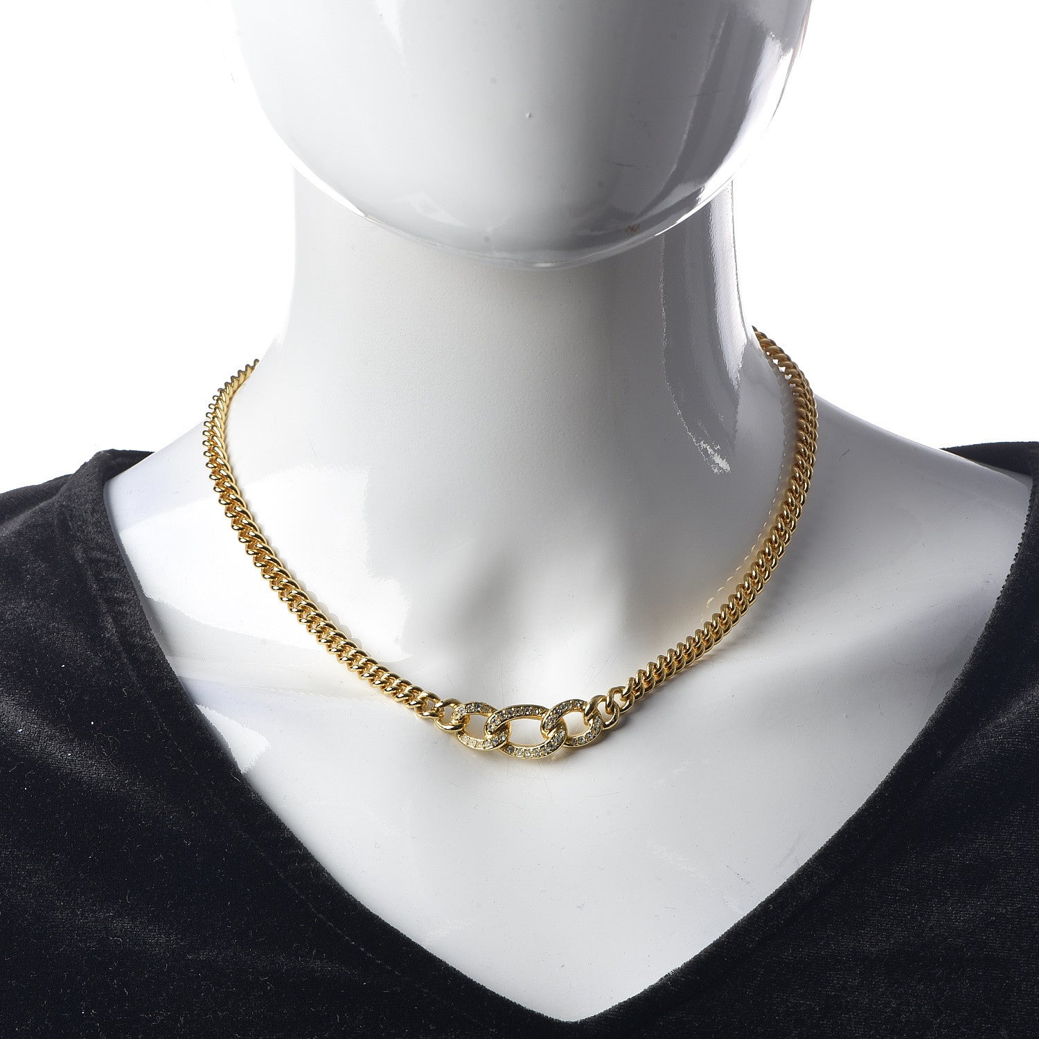 Christian Dior Crystal Interlocking Necklace Gold 2 of 8