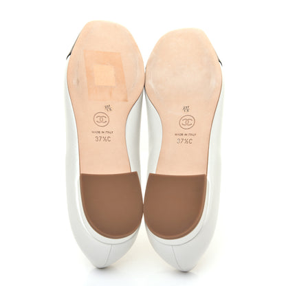 Chanel Lambskin Cap Toe CC Ballerina Flats 37.5 White Black 5 of 10