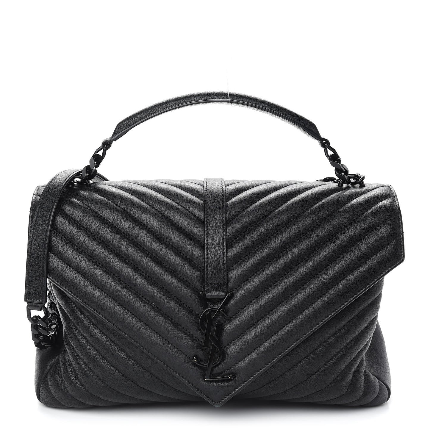 Sheepskin Matelasse Chevron Monogram Monochrome Monochrome Large College Satchel Black