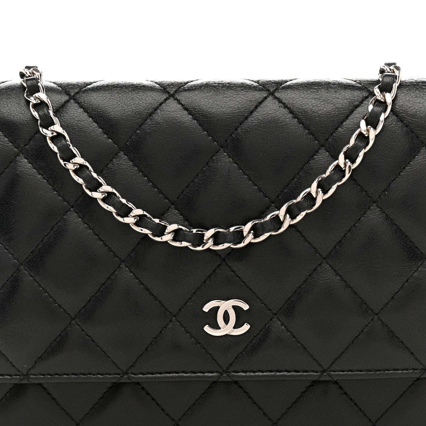 Lambskin Quilted Wallet On Chain WOC Black