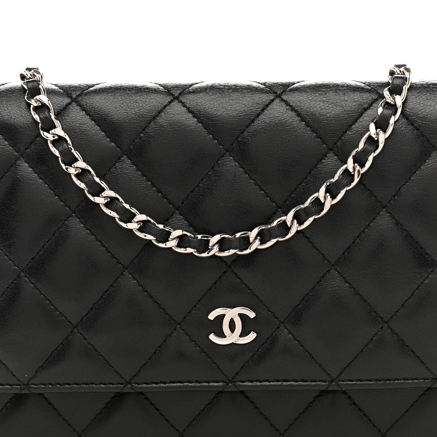 Chanel Lambskin Quilted Wallet On Chain WOC Black 8 of 13
