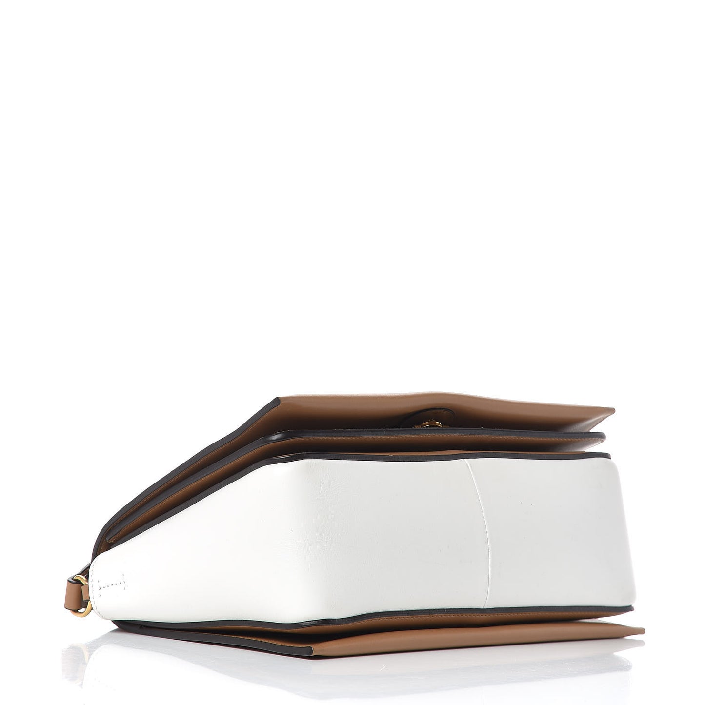 Shiny Smooth Calfskin Medium Frame Shoulder Bag Tan Optic White