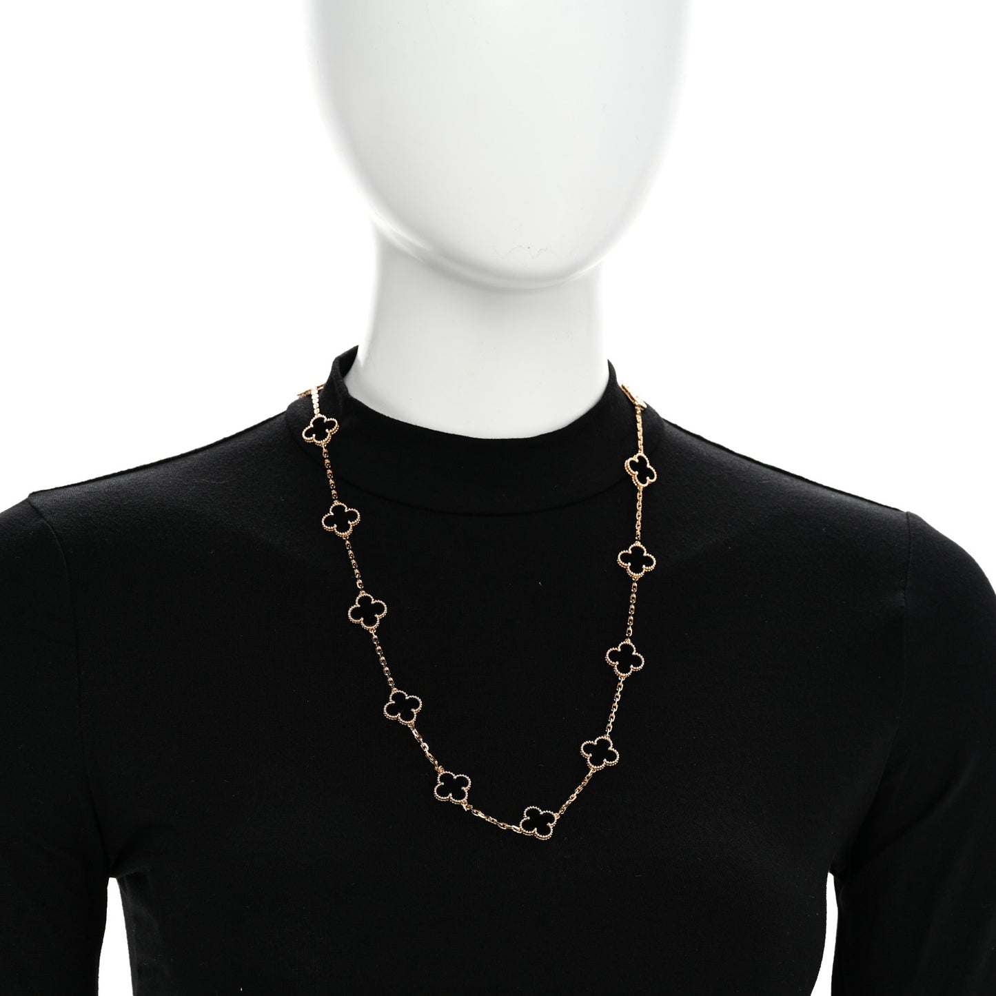 18K Yellow Gold Black Onyx 20 Motifs Vintage Alhambra Necklace