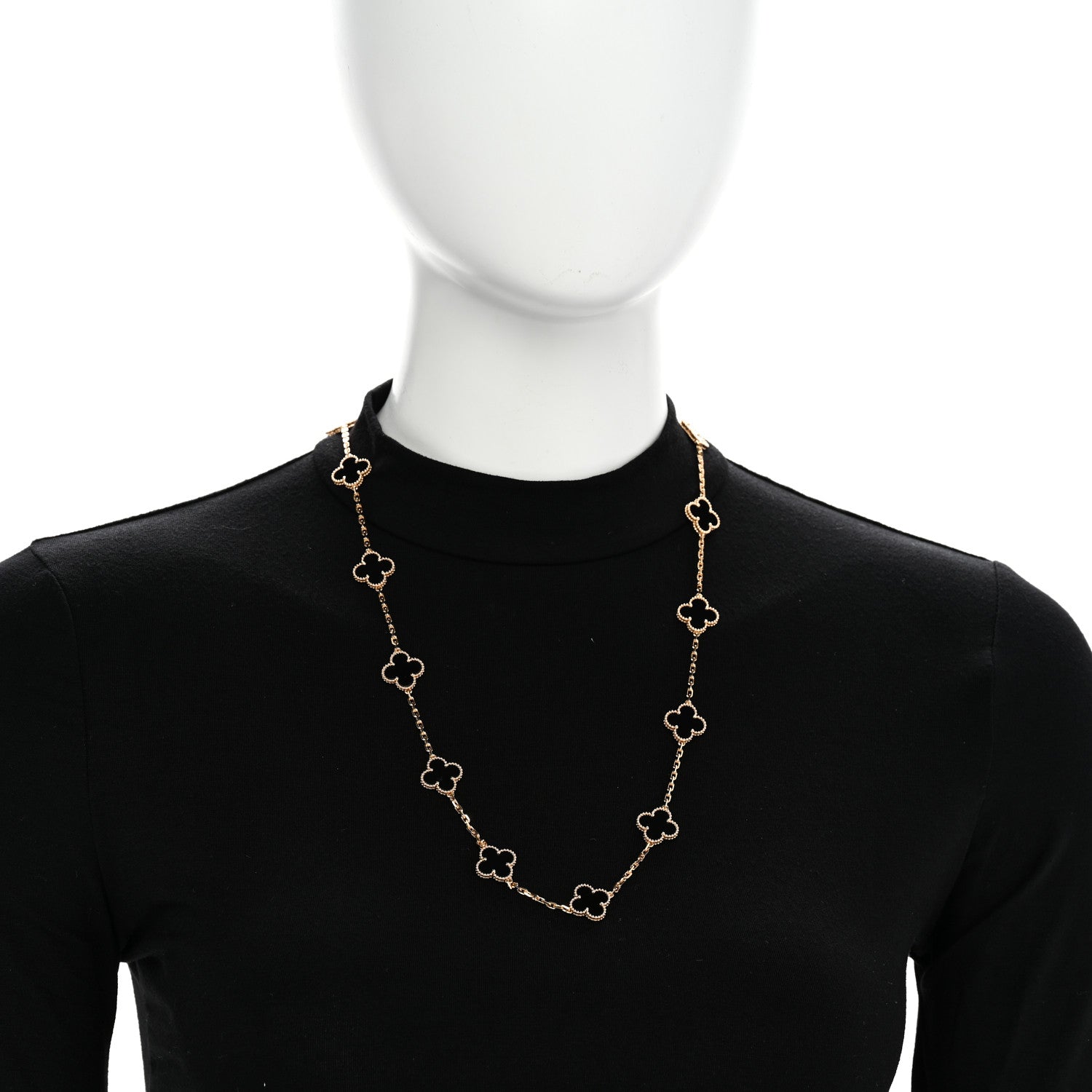 Van Cleef & Arpels 18K Yellow Gold Black Onyx 20 Motifs Vintage Alhambra Necklace 2 of 9