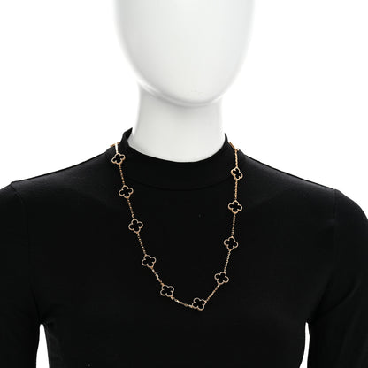 Van Cleef & Arpels 18K Yellow Gold Black Onyx 20 Motifs Vintage Alhambra Necklace 2 of 9