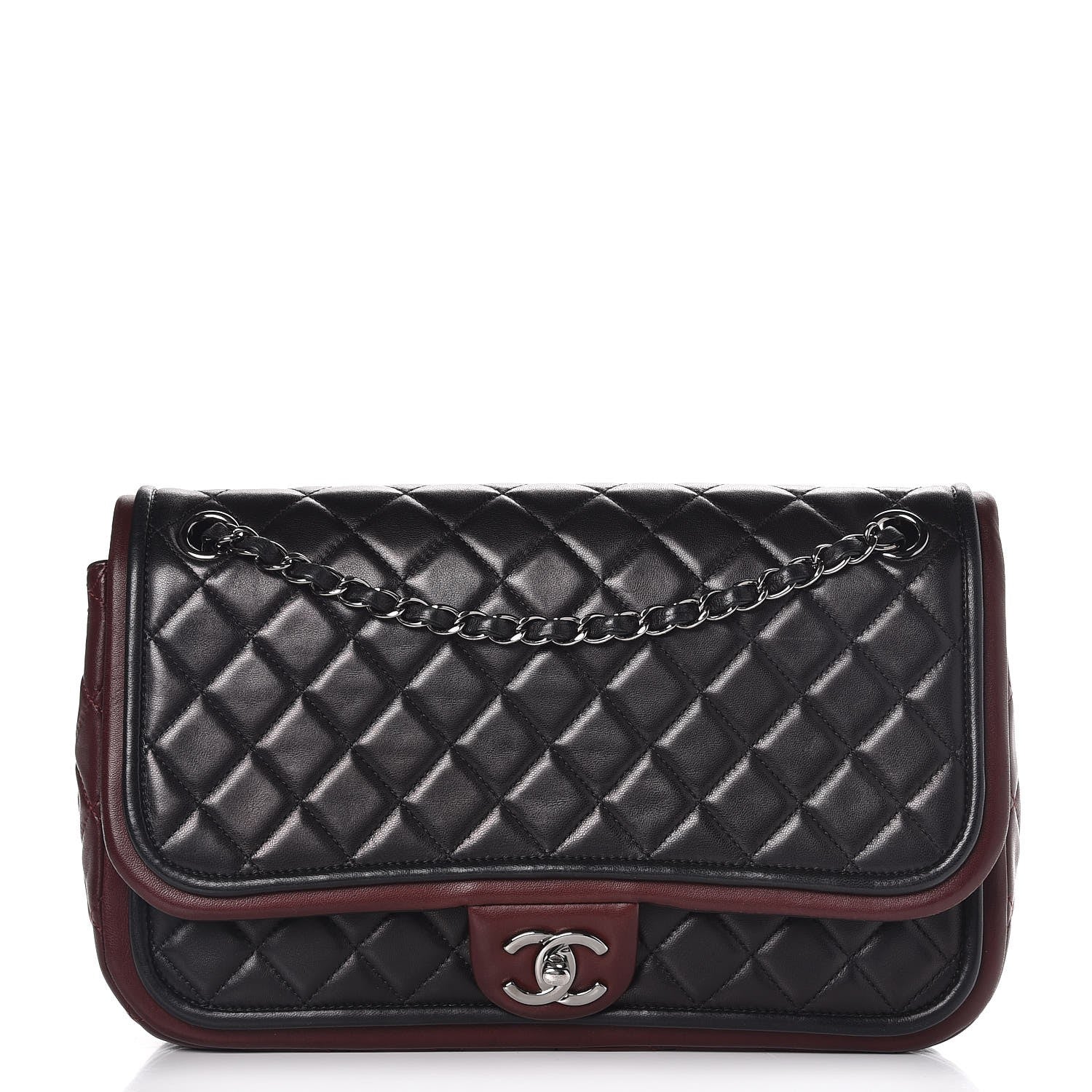 Chanel Lambskin Quilted Large Twist Two Tone Flap Bag Black Burgundy 1 of 8