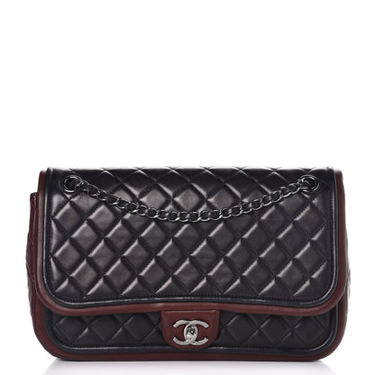 Chanel Lambskin Quilted Large Twist Two Tone Flap Bag Black Burgundy 1 of 8