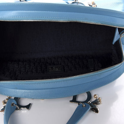 Christian Dior Calfskin Butterfly Pearls Frame Satchel Blue 5 of 13