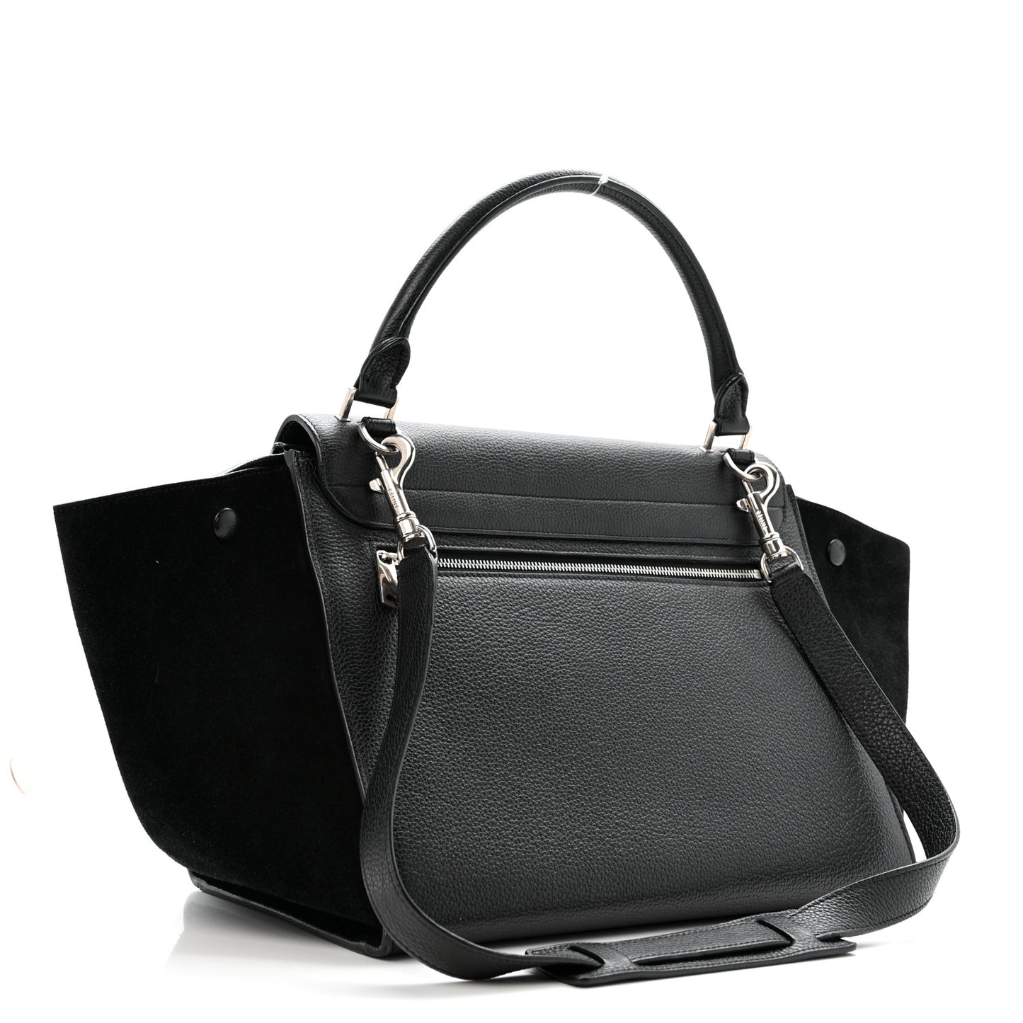 Drummed Calfskin Suede Medium Trapeze Black