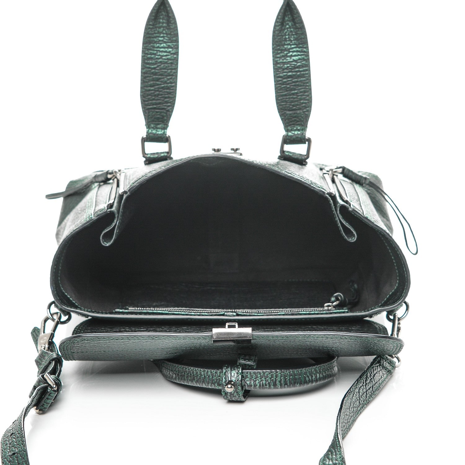 3.1 Phillip Lim 3.1 Metallic Textured Calfskin Medium Pashli Satchel Green 5 of 7