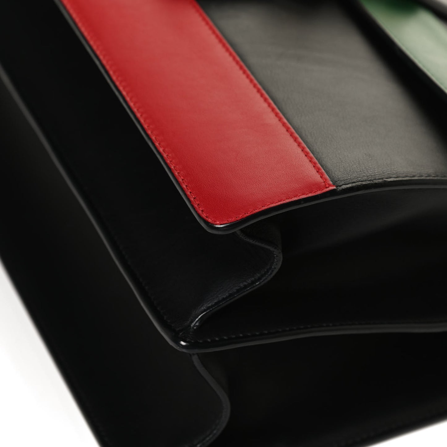 Calfskin Bamboo Web Large Dionysus Top Handle Bag Black Bright Evergreen Hibiscus Red
