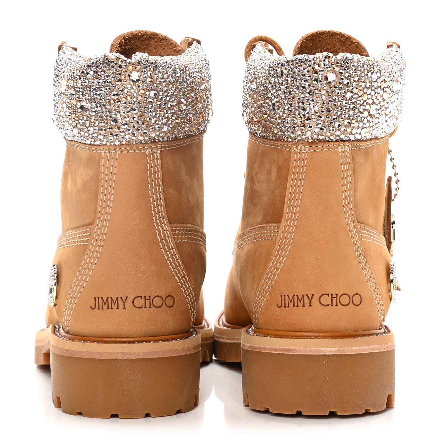 Jimmy Choo X TIMBERLAND Nubuck Swarovski Crystal Womens Ankle Boots 8 Wheat 6 of 15