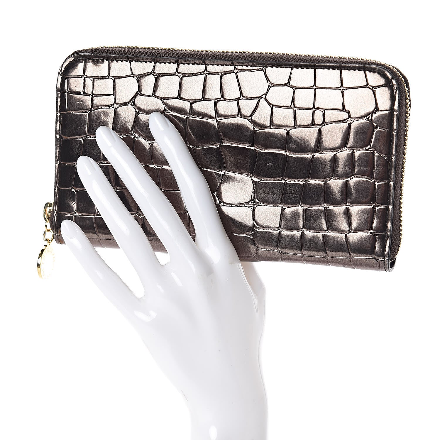 Stella McCartney Metallic Embossed Crocodile Effect Zip Around Wallet Brown 2 of 6
