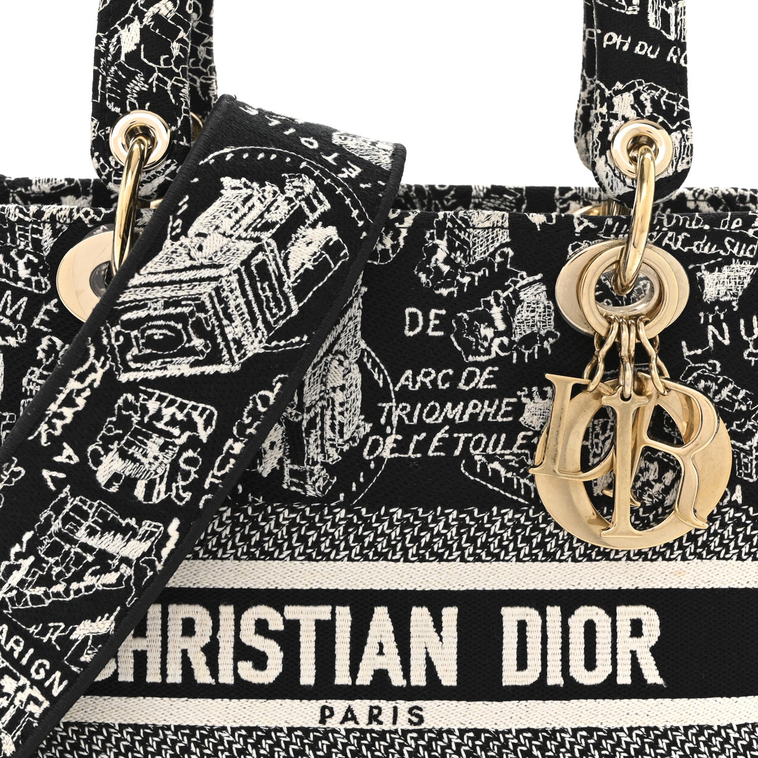 Christian Dior Canvas Embroidered Medium Plan de Paris Lady D-Lite Black White 8 of 13