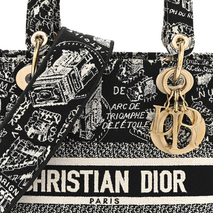 Christian Dior Canvas Embroidered Medium Plan de Paris Lady D-Lite Black White 8 of 13
