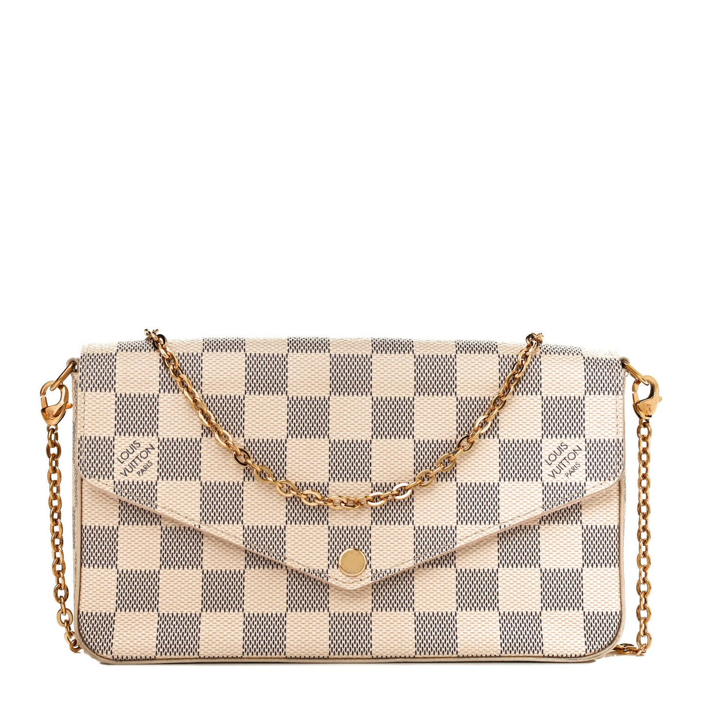 Damier Azur Pochette Felicie Chain Wallet Rose Ballerine