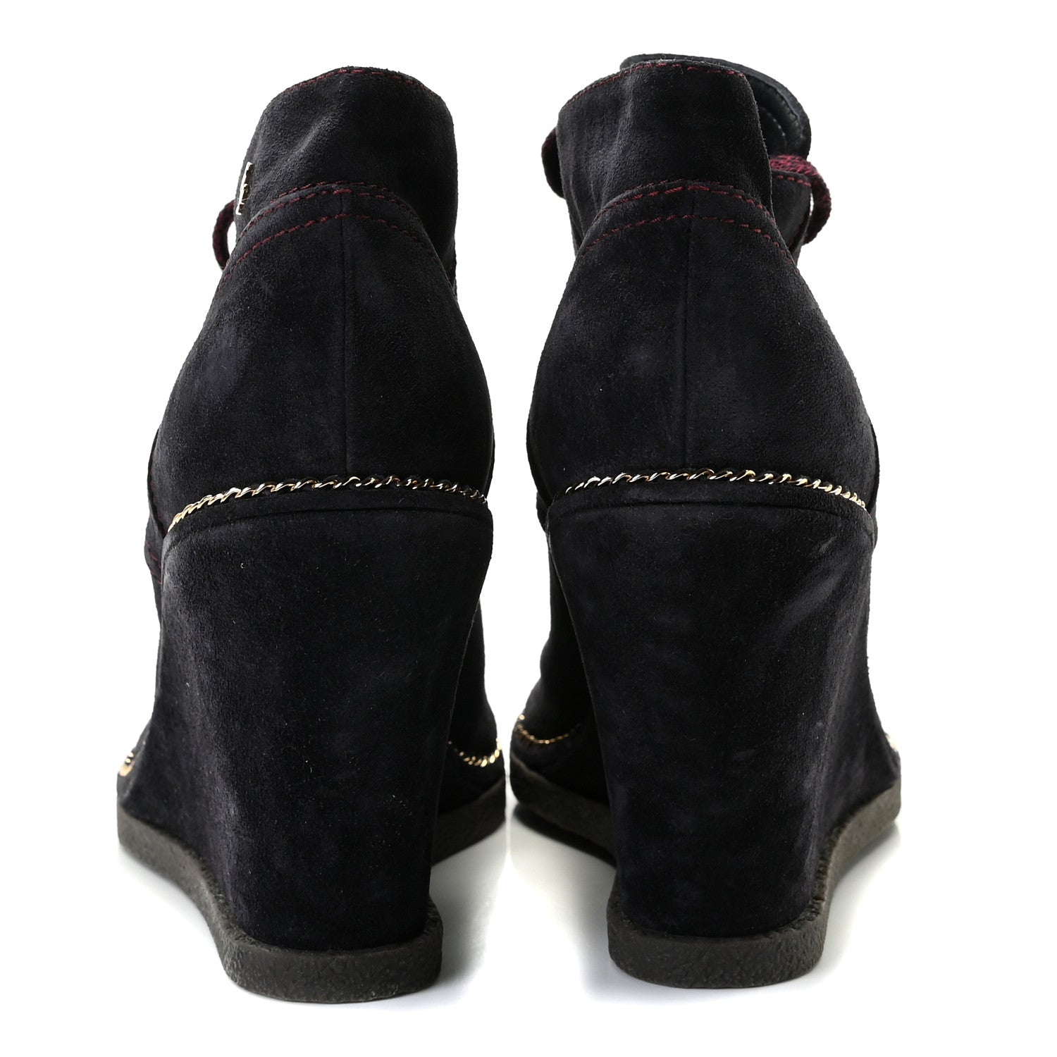 Chanel Suede Calfskin Lace Up Wedge Booties 39.5 Dark Blue 4 of 7