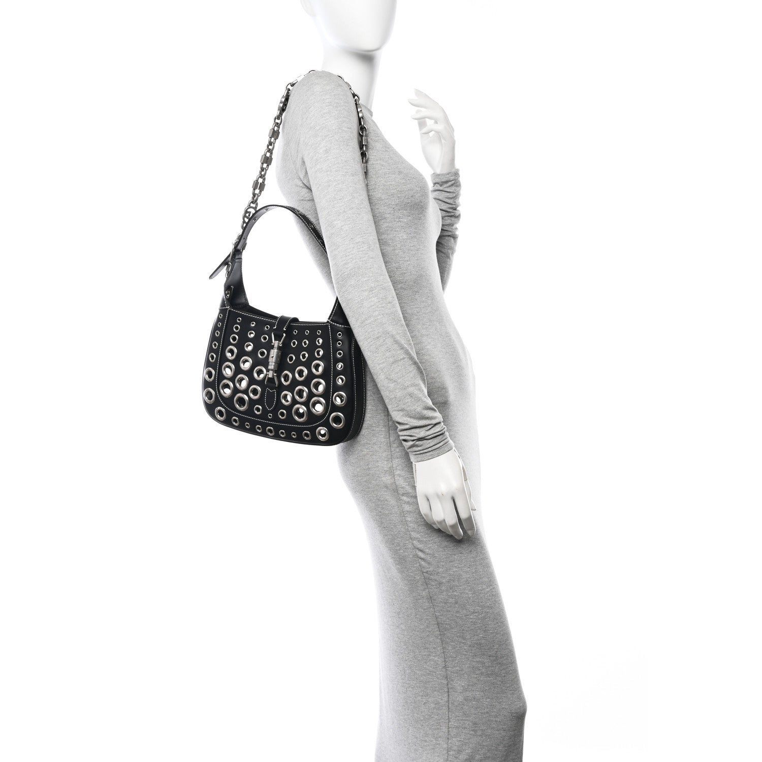 Gucci Calfskin Ha Ha Ha Jackie 1961 Eyelet Hobo Black 2 of 13