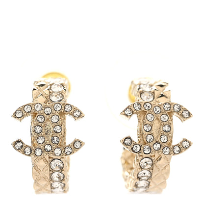 Chanel Metal Crystal Quilted CC Hoop Earrings Gold 1 of 5