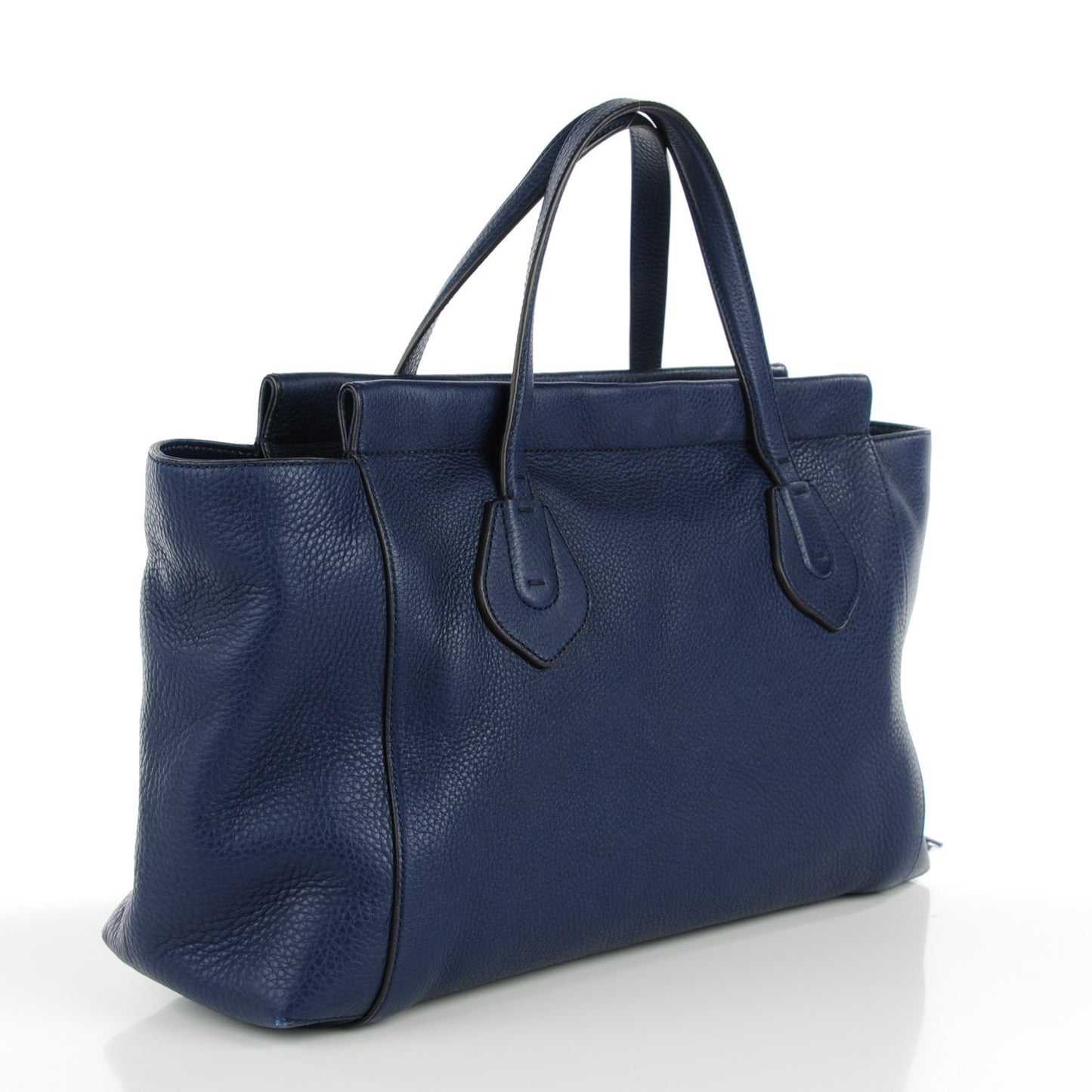 Pebbled Calfskin Large Lady Tassel Top Handle Bag Dark Blue