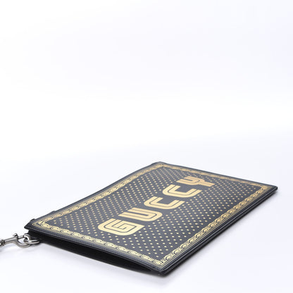 Gucci X SEGA Calfskin GUCCY Stars Zip Wristlet Pouch Black Gold 3 of 8