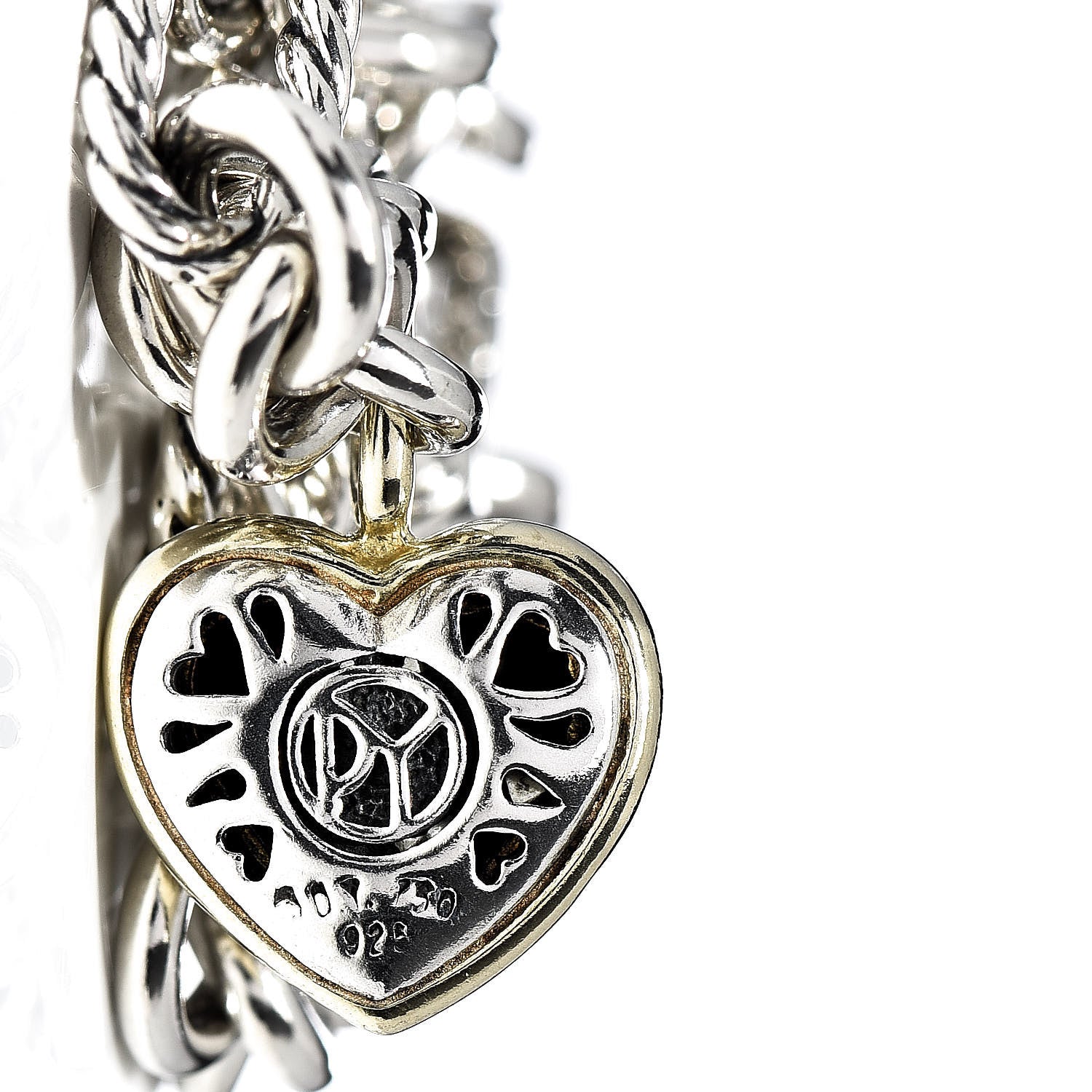David Yurman Sterling Silver 18K Yellow Gold Cable Heart Charm Bracelet 5 of 5