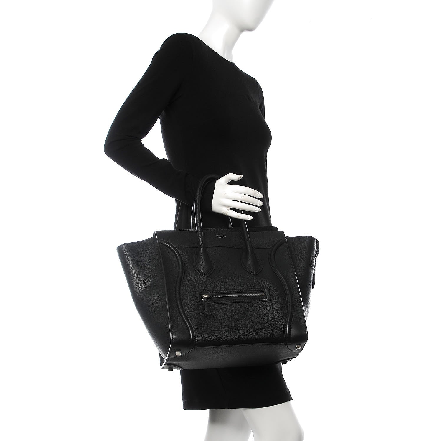 Celine Drummed Calfskin Mini Luggage Black 2 of 7