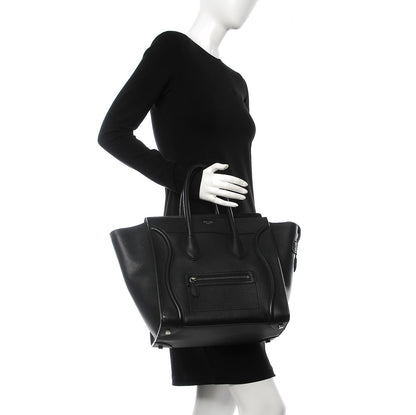Celine Drummed Calfskin Mini Luggage Black 2 of 7