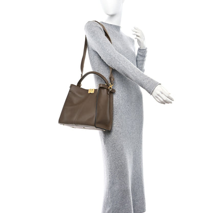 Fendi Vitello Seta Glazed Fabric FF 1974 Medium Peekaboo X-Lite Maya Mogano Panna 2 of 8