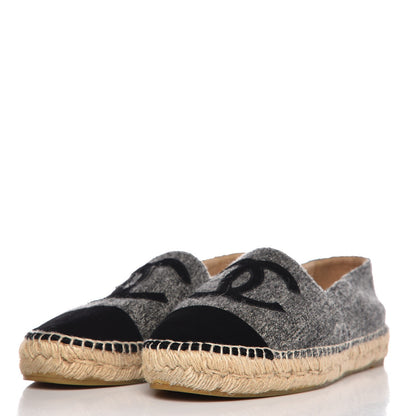 Chanel Tweed Velvet CC Espadrilles 41 Grey Black 3 of 11