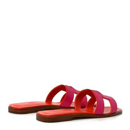 Hermes Calfskin Oran Sandals 37.5 Rose Flash Orange H 3 of 11
