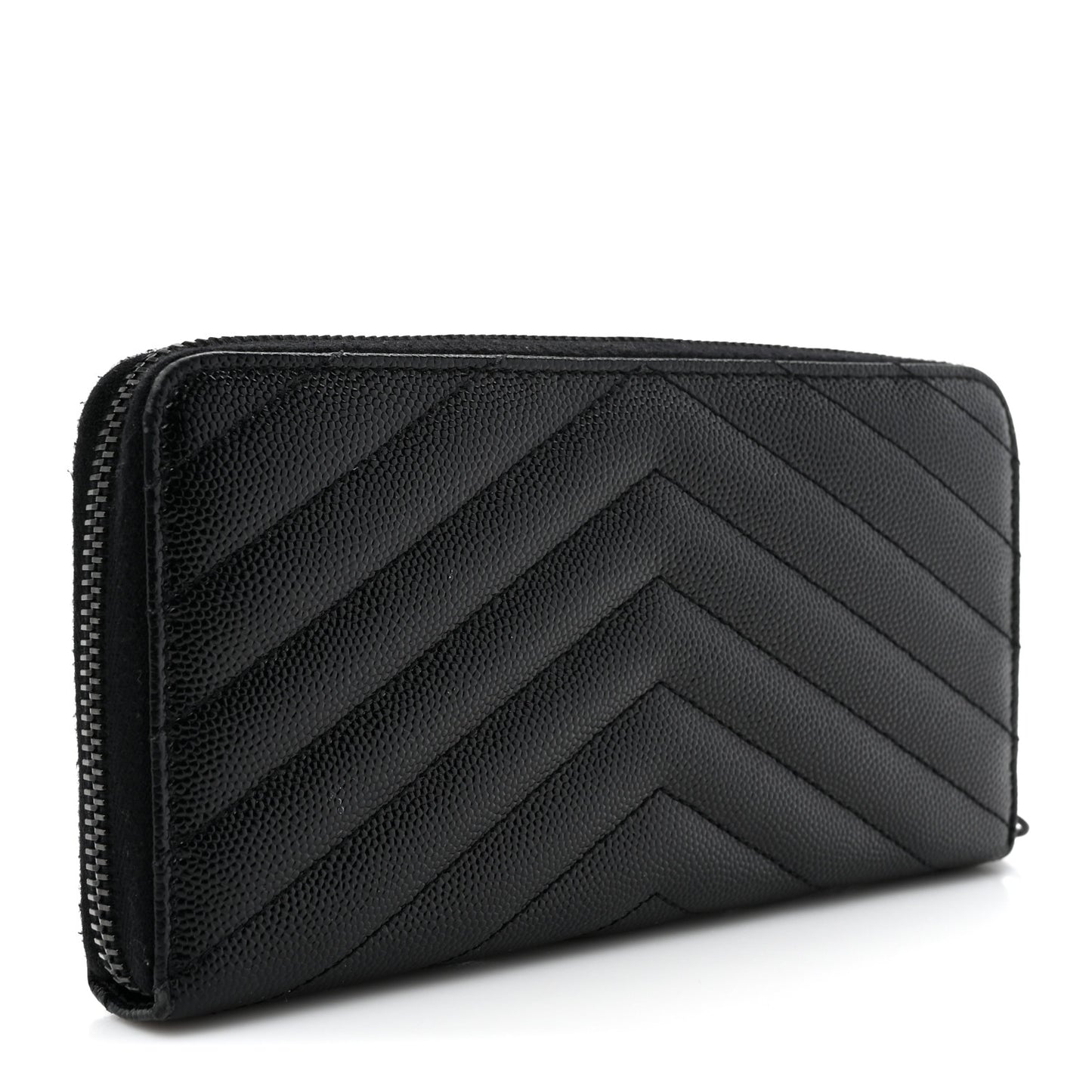Grain De Poudre Matelasse Chevron Monogram Monochrome Zip Around Wallet Black
