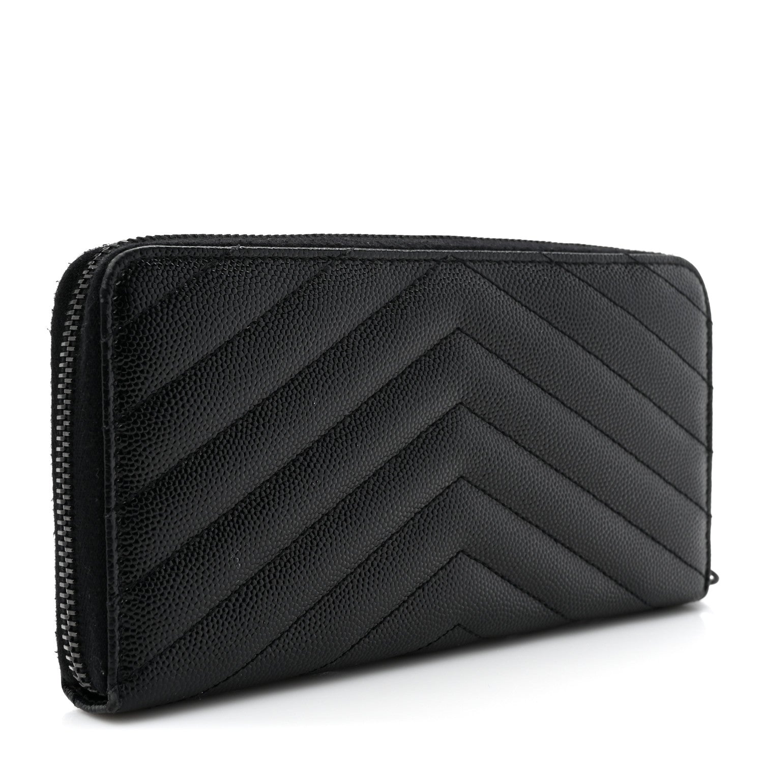 Saint Laurent Grain De Poudre Matelasse Chevron Monogram Monochrome Zip Around Wallet Black 3 of 12