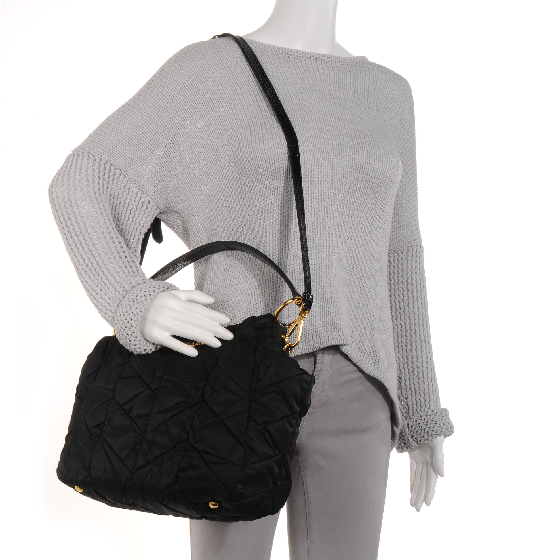 Prada Tessuto Nylon Chevron Shoulder Bag Nero Black 2 of 9