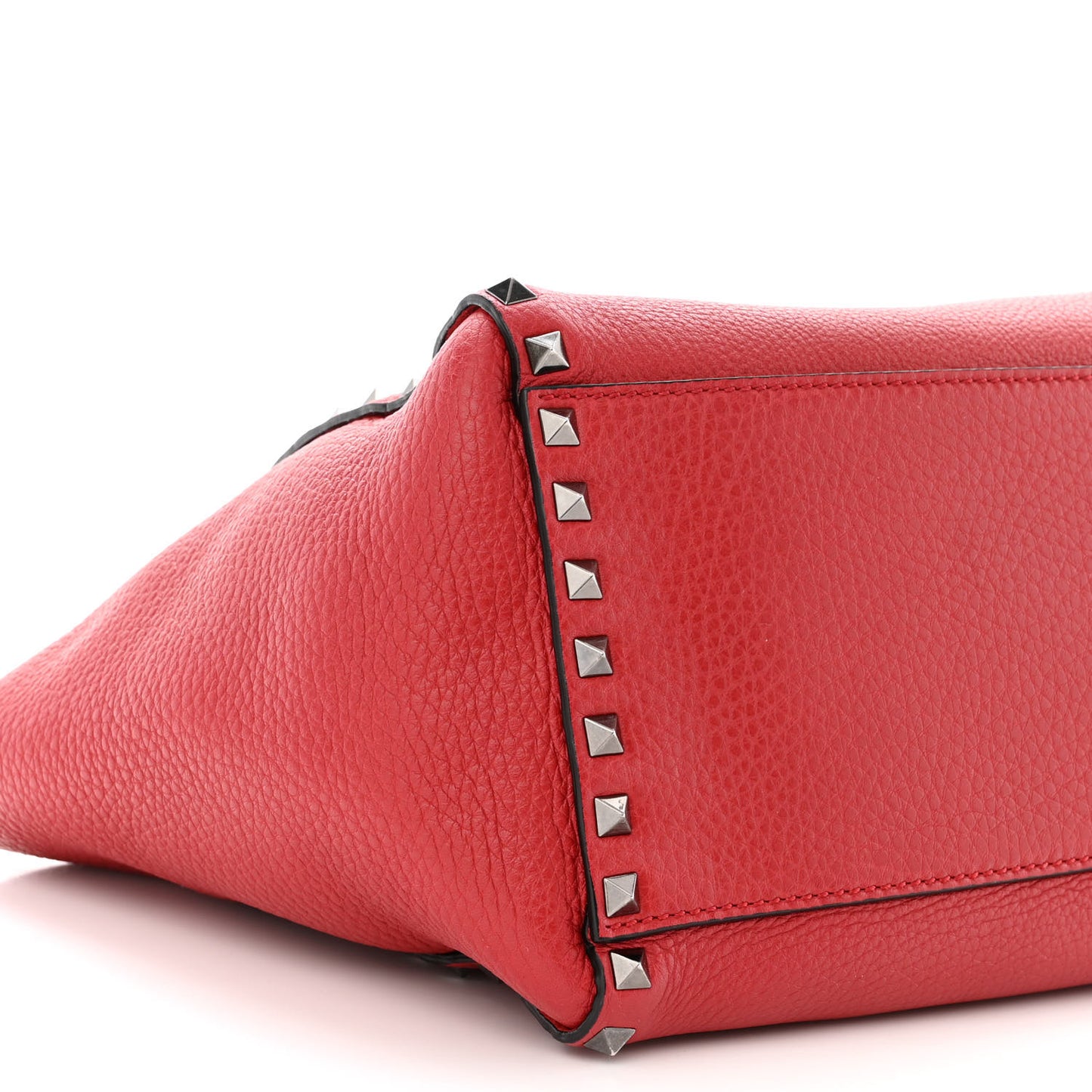 Pebbled Calfskin Small Rockstud Double Handle Tote Red
