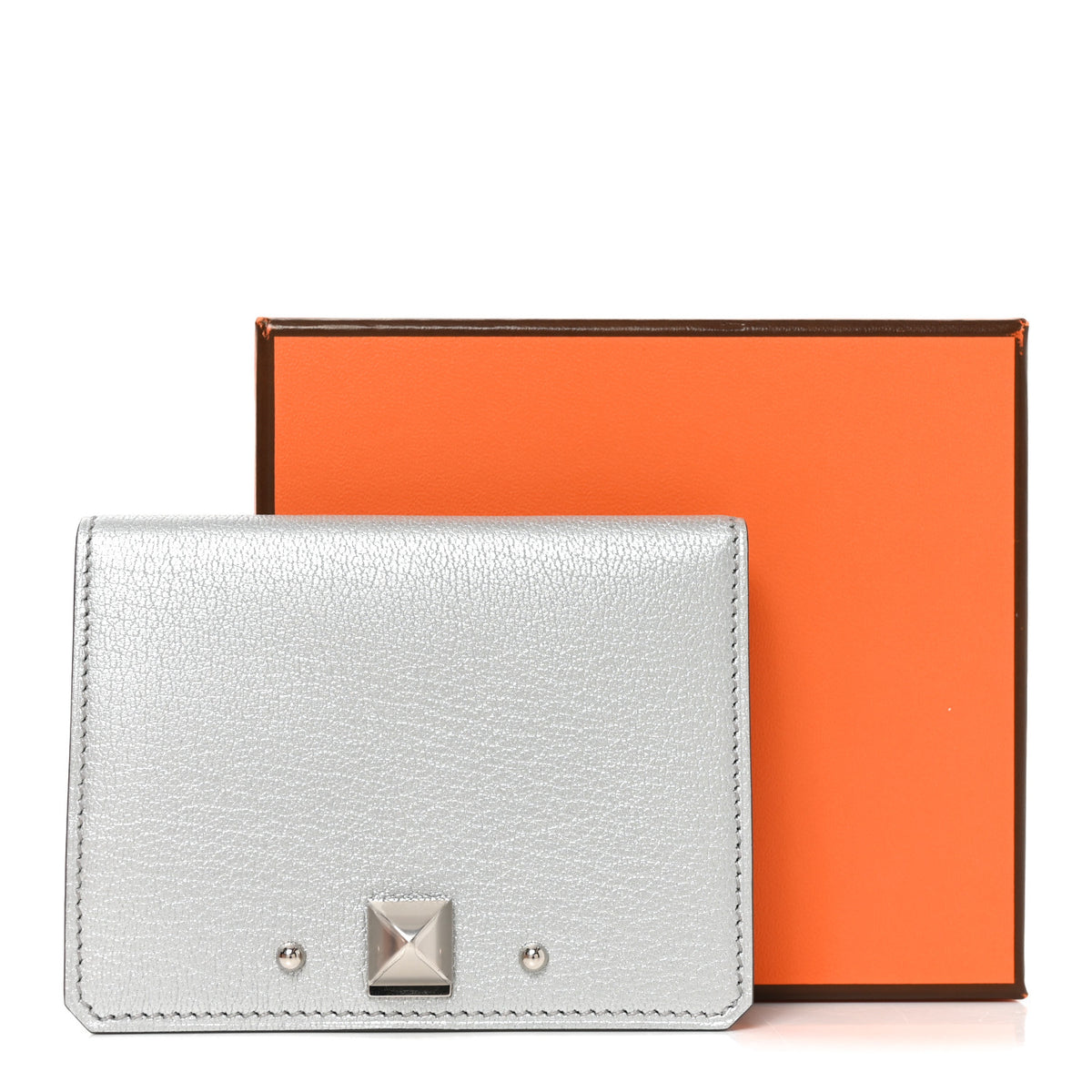 Metallic Chevre Chamkilight Medor Card Holder Argent