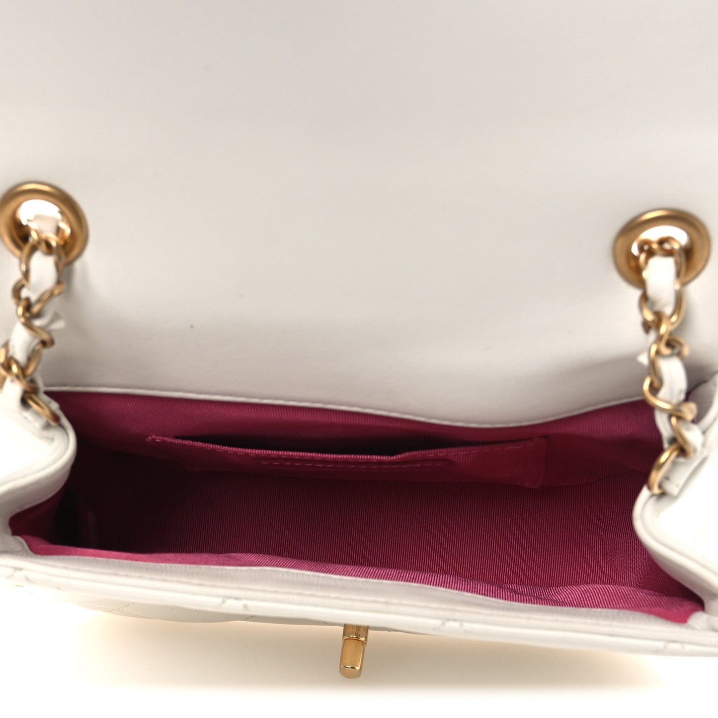 Lambskin Quilted Small Circular Handle Bag White